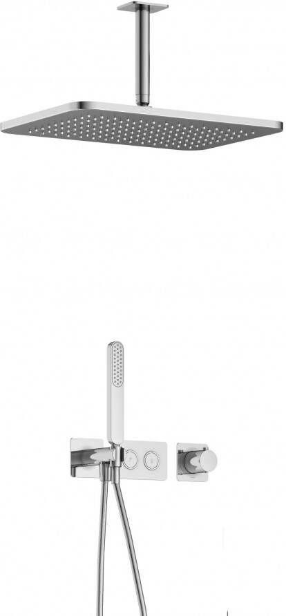 Hotbath Gal IBS41 complete thermostatische douche inbouwset met 2 pushbuttons met 15cm plafondarm 27cm rechtoekige hoofddouche staafhanddouche chroom IBS41CR25