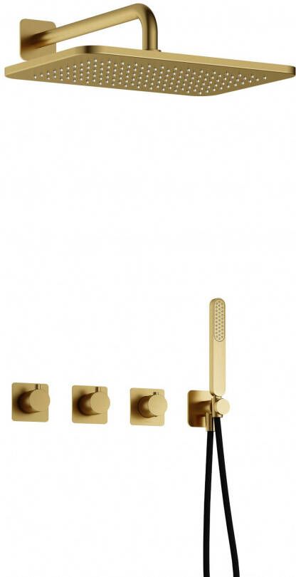 Hotbath Gal IBSGL70 complete thermostatische douche inbouwset met 2 stopkranen met 35cm wandarm 27cm rechtoekige hoofddouche staafhanddouche messing geborsteld PVD IBSGL70BBP5 - Foto 2