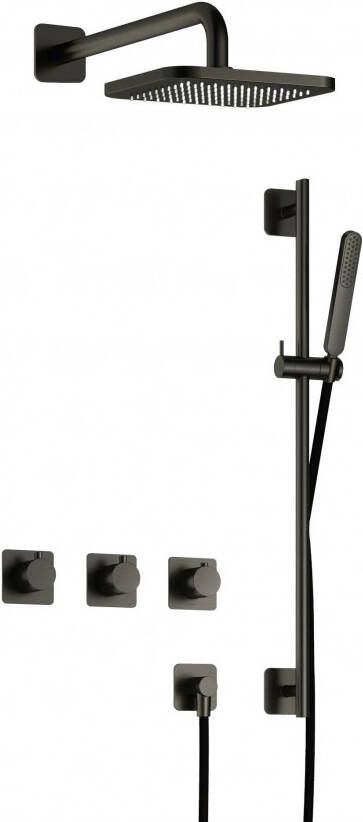 Hotbath Gal IBSGL70 Thermostatische doucheset inbouw 2 stopkranen 35cm wandarm 22cm vierkante hoofddouche staafhanddouche glijstang gun metal geborsteld PVD IBSGL70BGP7