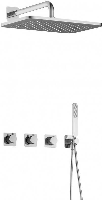 Hotbath Gal IBSGL70 Thermostatische doucheset inbouw 2 stopkranen 35cm wandarm 27cm rechtoekige hoofddouche staafhanddouche chroom IBSGL70CR5