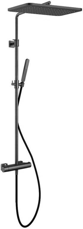 Hotbath Gal thermostatische regendoucheset met 27x40cm rechtoekige hoofddouche staafhanddouche Gunmetal geborsteld PVD SDSGL9BGP5