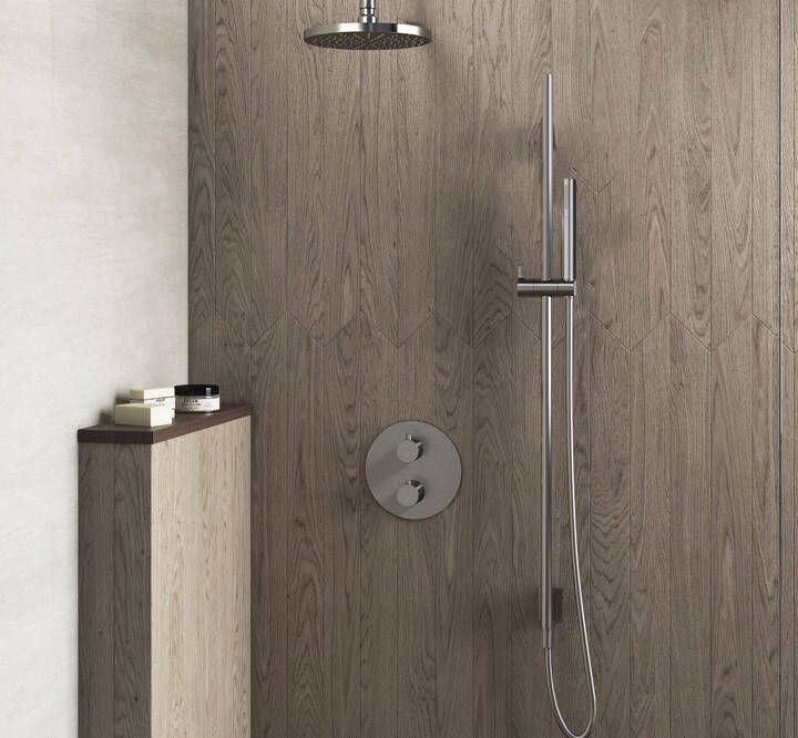 Hotbath Get Together IBS1A inbouw regendouche met 15cm plafondarm glijstang en 30cm hoofddouche geborsteld nikkel