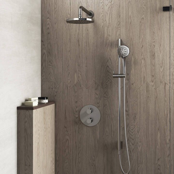 Hotbath Get Together IBS1A inbouw regendouche met 3s handdouche glijstang en 30cm hoofddouche geborsteld nikkel