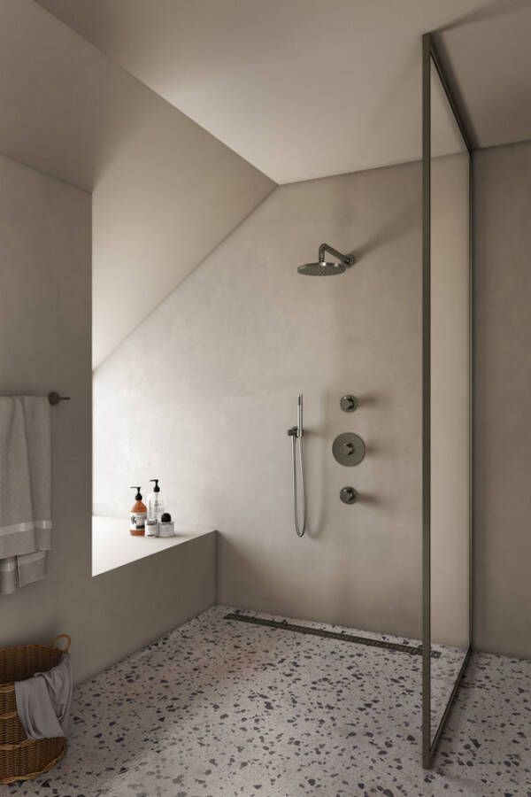 Douche Concurrent Regendoucheset Inbouw Hotbath Buddy Get Together 20cm Rond Geborsteld Nikkel Thermostaatkraan met Handdouche 3 Greeps