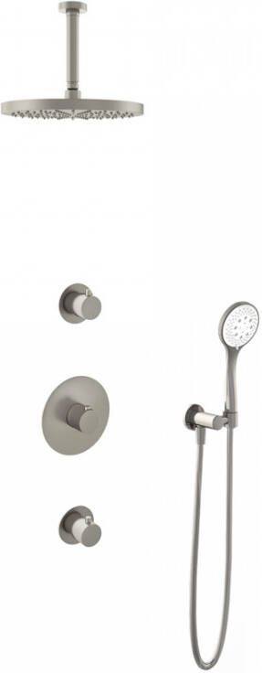 Hotbath IBS 1 Get Together inbouw doucheset Buddy geborsteld nikkel met ronde 3 standen handdouche 30cm hoofddouche met plafondbuis 15cm zonder glijstang