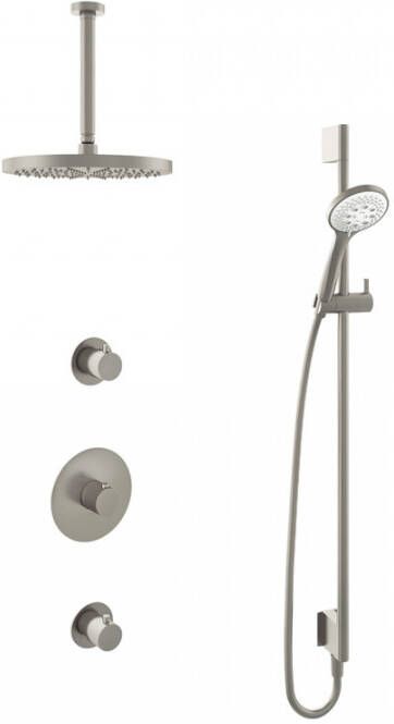 Hotbath IBS 1 Get Together inbouw doucheset Buddy geborsteld nikkel met ronde 3 standen handdouche 20cm hoofddouche met plafondbuis 15cm zonder glijstang - Foto 3