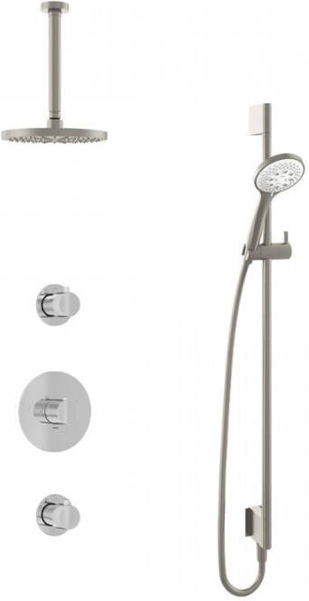 Hotbath IBS 1 Get Together inbouw doucheset Buddy geborsteld nikkel met ronde 3 standen handdouche 20cm hoofddouche met plafondbuis 30cm met glijstang