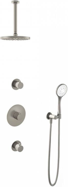 Hotbath IBS 1 Get Together inbouw doucheset Buddy geborsteld nikkel met ronde 3 standen handdouche 20cm hoofddouche met plafondbuis 30cm zonder glijstang