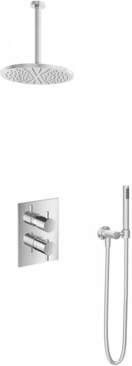 Hotbath IBS 2A Get Together inbouw doucheset Laddy vierkant geborsteld nikkel met staafhanddouche 25cm hoofddouche met plafondbuis 30cm zonder glijstang