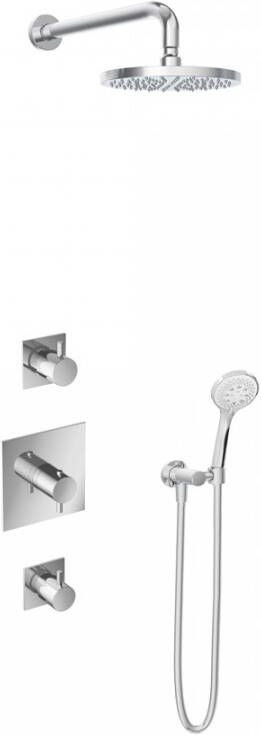 Hotbath IBS 2 Get Together inbouw doucheset Laddy vierkant geborsteld nikkel met ronde 3 standen handdouche 20cm hoofddouche met wandarm zonder glijstang