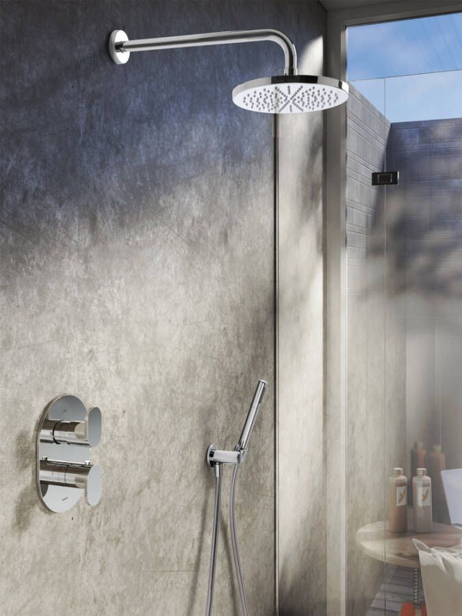Hotbath Friendo inbouw douche set met 2 weg IBS5A geborsteld nikkel 3 standen handdouche plafondbuis 30cm douchekop 30cm (incl. glijstang) - Foto 2