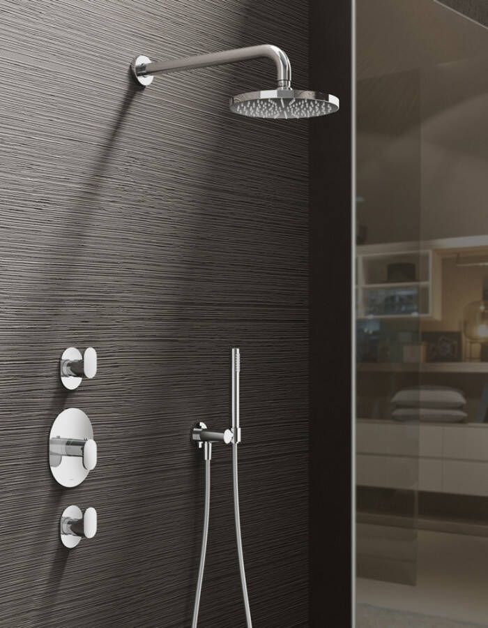 Hotbath Friendo inbouw douche set met 2 stopkranen IBS5 geborsteld nikkel 3 standen handdouche plafondbuis 30cm douchekop 30cm (incl. glijstang) - Foto 3