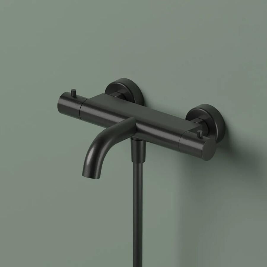Hotbath ACE Thermostatische badkraan opbouw 2 functies Geborsteld Zwart PVD AC022MBP