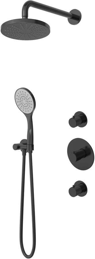 Hotbath Buddy IBS12 inbouw regendouche 20cm met 3 standen handdouche glijstang en plafondbuis 15cm geborsteld zwart PVD