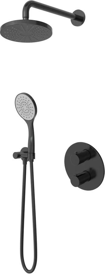 Hotbath Buddy IBS12A inbouw regendouche 25cm met 3 standen handdouche glijstang en plafondbuis 15cm geborsteld zwart PVD