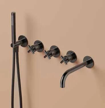 Hotbath Chap inbouwthermostaat met 2 stopkranen met uitloop geborsteld messing PVD