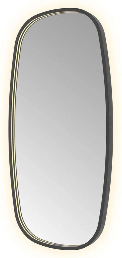 Hotbath Spiegel &MORE 100x50 cm LED-Verlichting Spiegelverwarming Deens Ovaal Geborsteld Zwart PVD