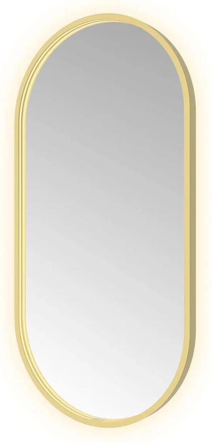 Hotbath Spiegel &MORE 100x50 cm LED-Verlichting Spiegelverwarming Ovaal Geborsteld Messing PVD