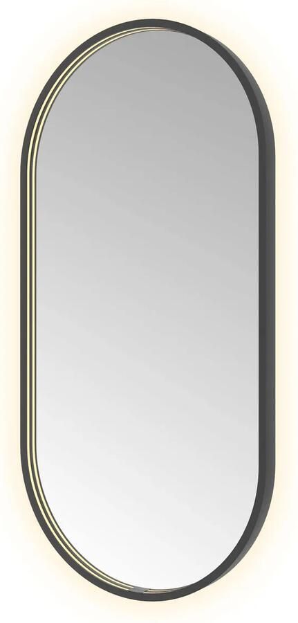 Hotbath Spiegel &MORE 100x50 cm LED-Verlichting Spiegelverwarming Ovaal Geborsteld Zwart PVD