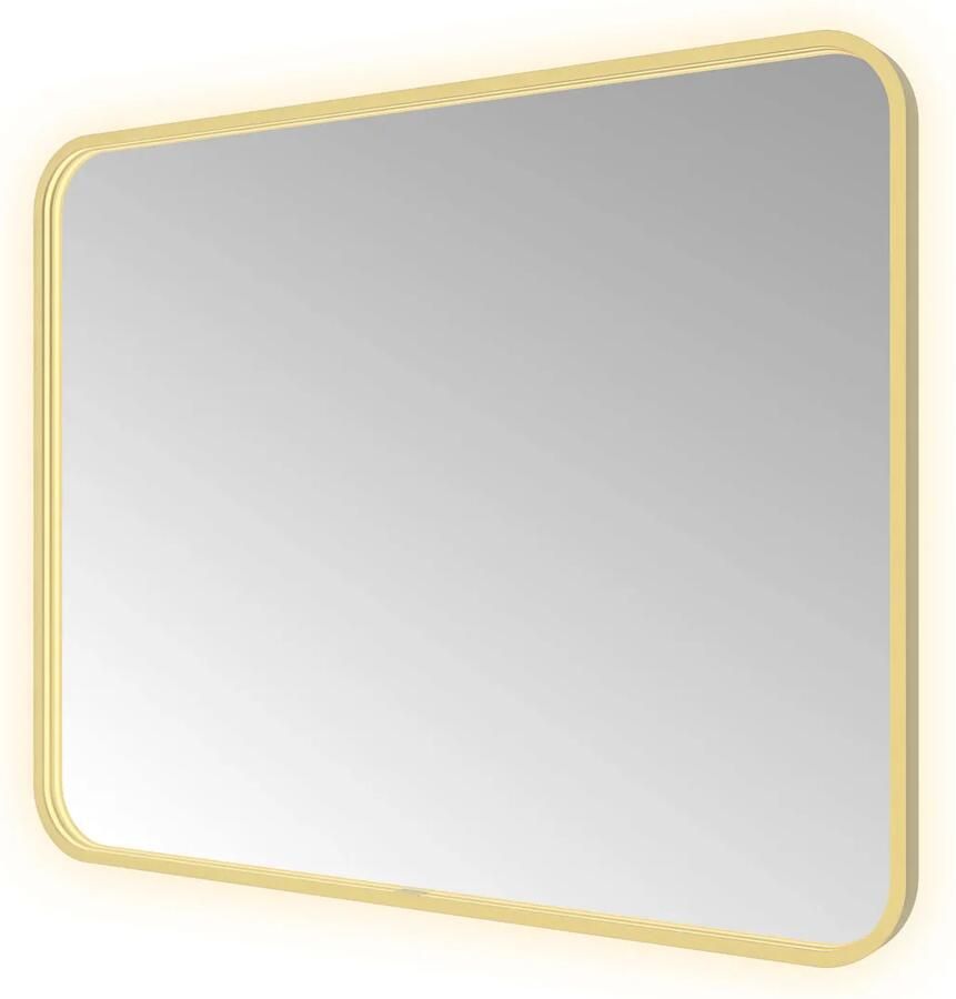 Hotbath Spiegel &MORE 80x100 cm LED-Verlichting Spiegelverwarming Rechthoek Afgerond Geborsteld Messing PVD