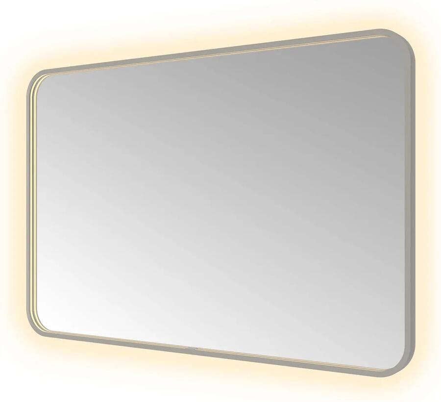Hotbath Spiegel &MORE 80x120 cm LED-Verlichting Spiegelverwarming Rechthoek Afgerond Geborsteld Gunmetal