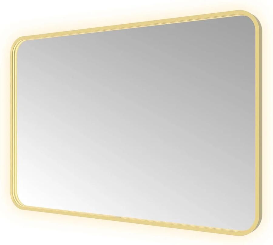 Hotbath Spiegel &MORE 80x120 cm LED-Verlichting Spiegelverwarming Rechthoek Afgerond Geborsteld Messing PVD
