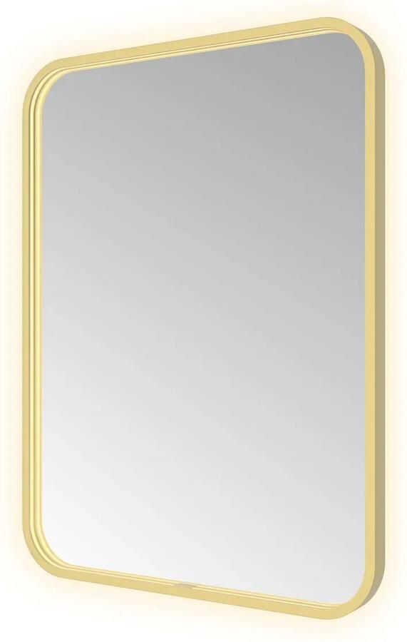 Hotbath Spiegel &MORE 80x60 cm LED-Verlichting Spiegelverwarming Rechthoek Afgerond Geborsteld Messing PVD