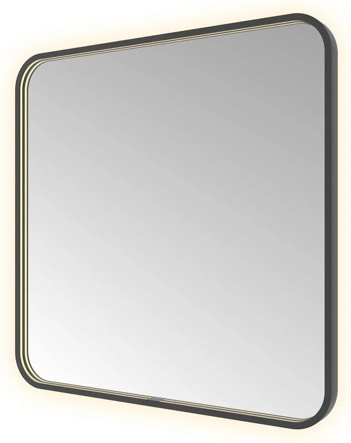 Hotbath &MORE Spiegel direct en indirect LED spiegelverwarming color changing dimbaar met afstandsbediening Geborsteld zwart PVD SSQ80MBP