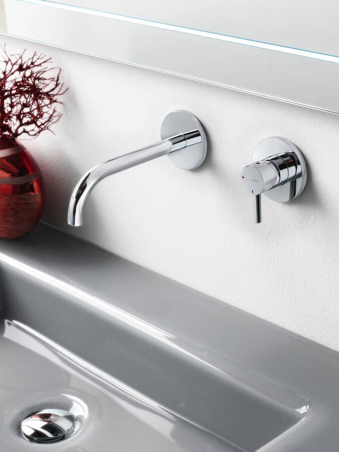 Hotbath Laddy L005J inbouw wastafelmengkraan met gebogen uitloop geborsteld nikkel