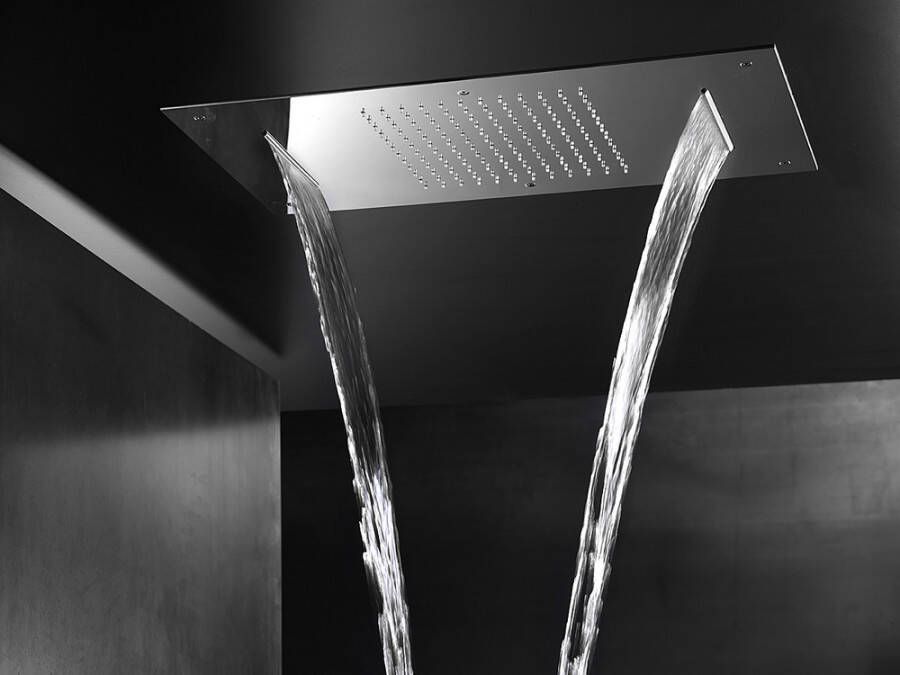 Douche Concurrent Hoofddouche Hotbath Mate Inbouw Plafond Rechthoek Dualflow Geborsteld Nikkel 38x70cm met Waterval - Foto 2