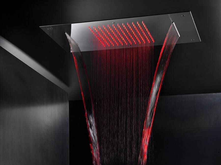 Hotbath Mate M144 Dualflow 38x70cm hoofddouche met regendouche waterval functie en led verlichting geborsteld nikkel - Foto 3