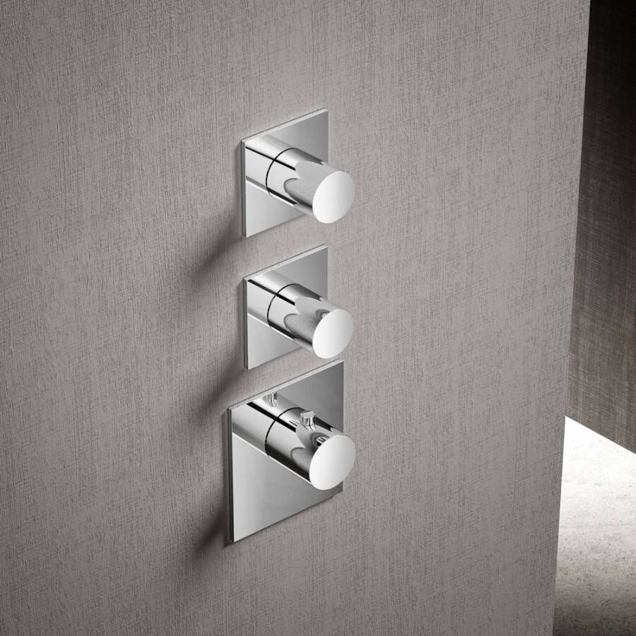 Hotbath Mate High Flow afbouwdeel met 2 stopkranen vierkant voor inbouwdeel MHF002 geborsteld nikkel