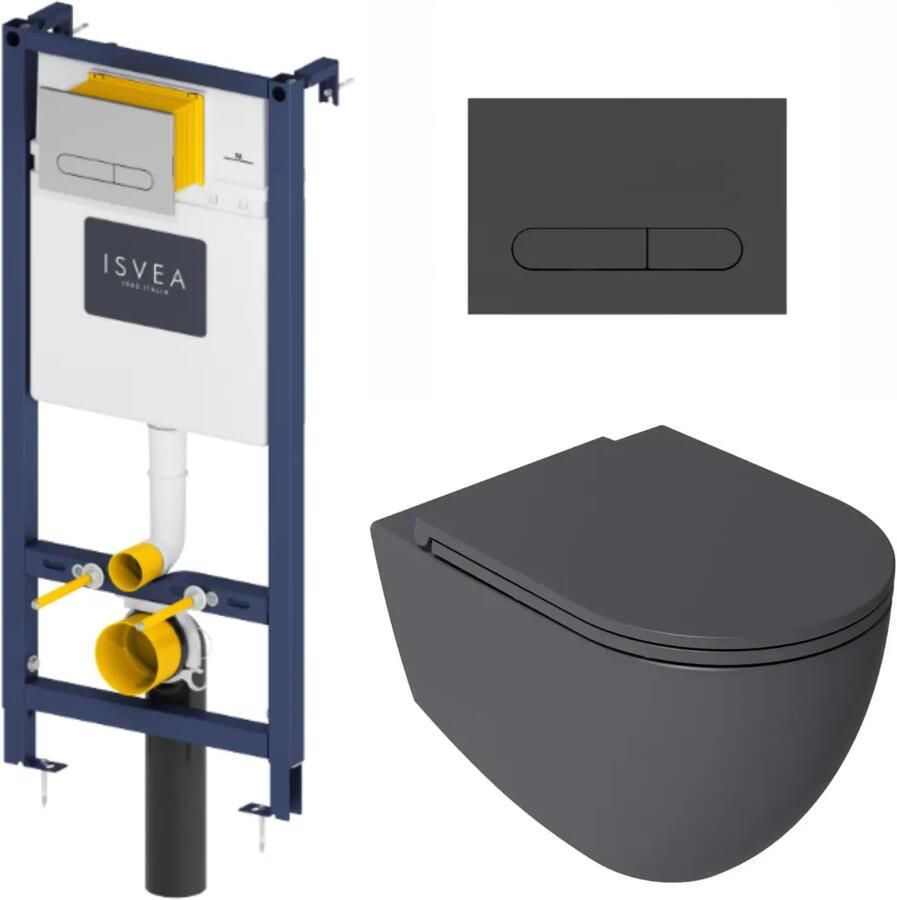 Isvea Durezza met Infinity randloos toilet antraciet mat en softclose zitting