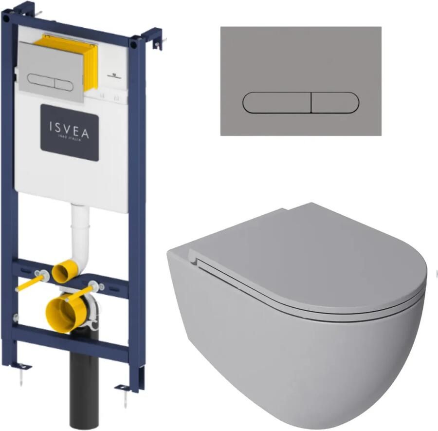 Isvea Durezza met Infinity randloos toilet grijs licht mat en softclose zitting