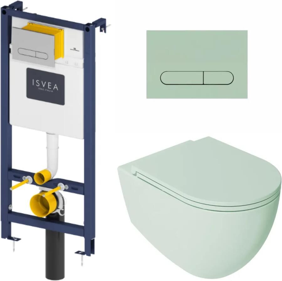 Isvea Durezza met Infinity randloos toilet mintgroen mat en softclose zitting