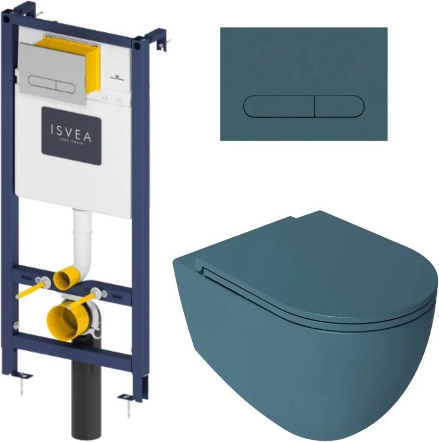 Isvea Durezza met Infinity randloos toilet petrol mat en softclose zitting