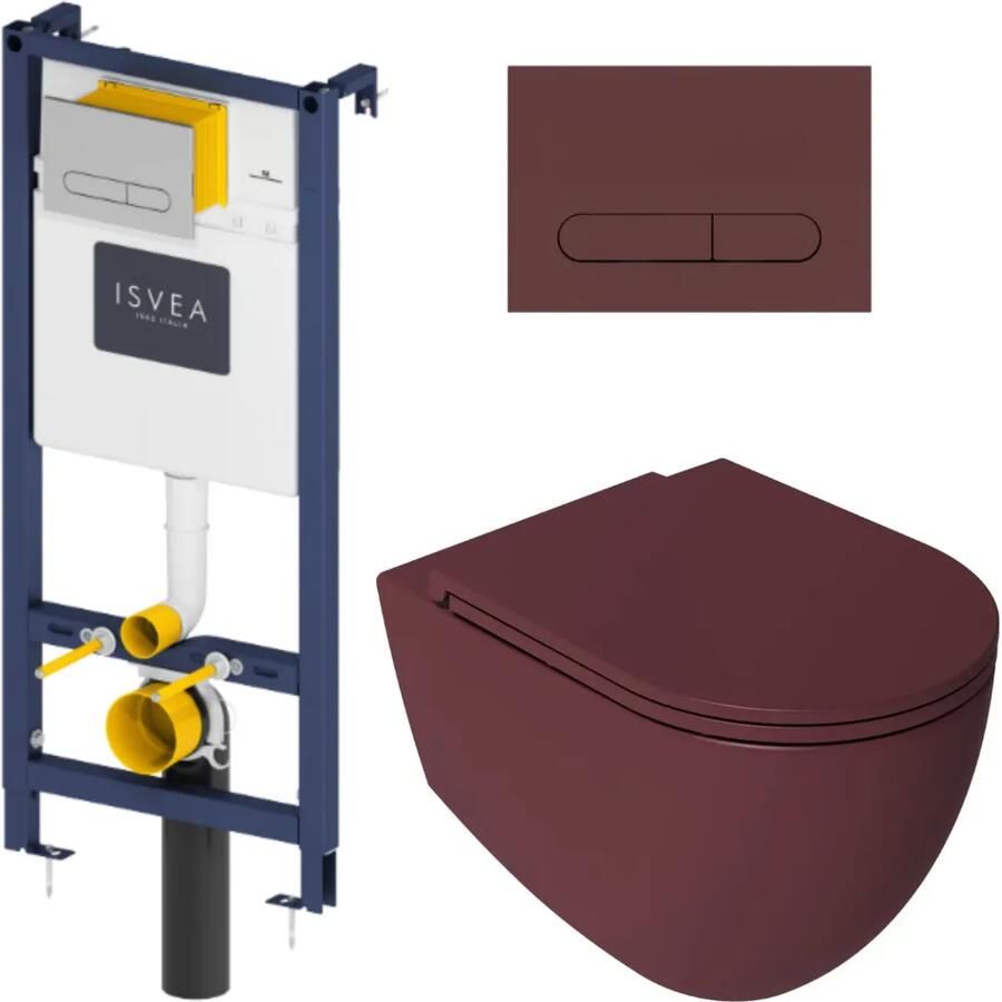 Isvea Durezza met Infinity randloos toilet rood mat en softclose zitting