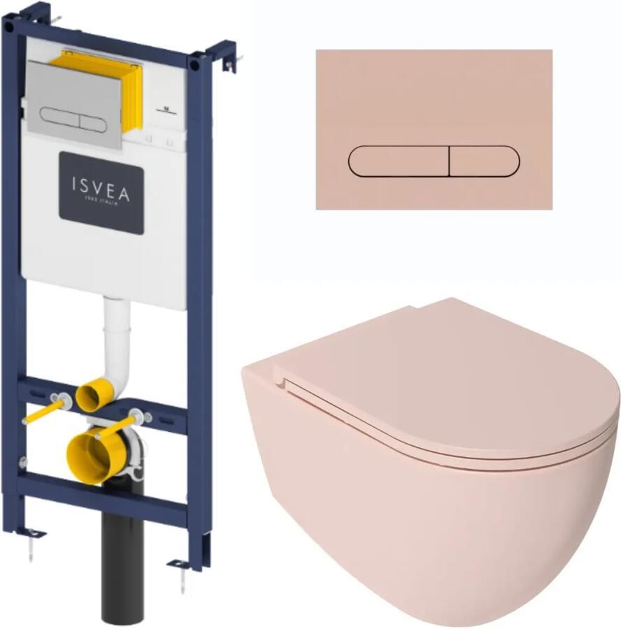 Isvea Durezza met Infinity randloos toilet roze mat en softclose zitting