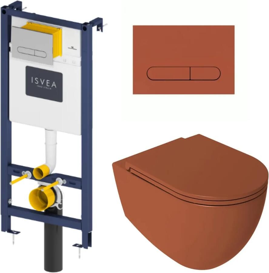 Isvea Durezza met Infinity randloos toilet terracotta mat en softclose zitting