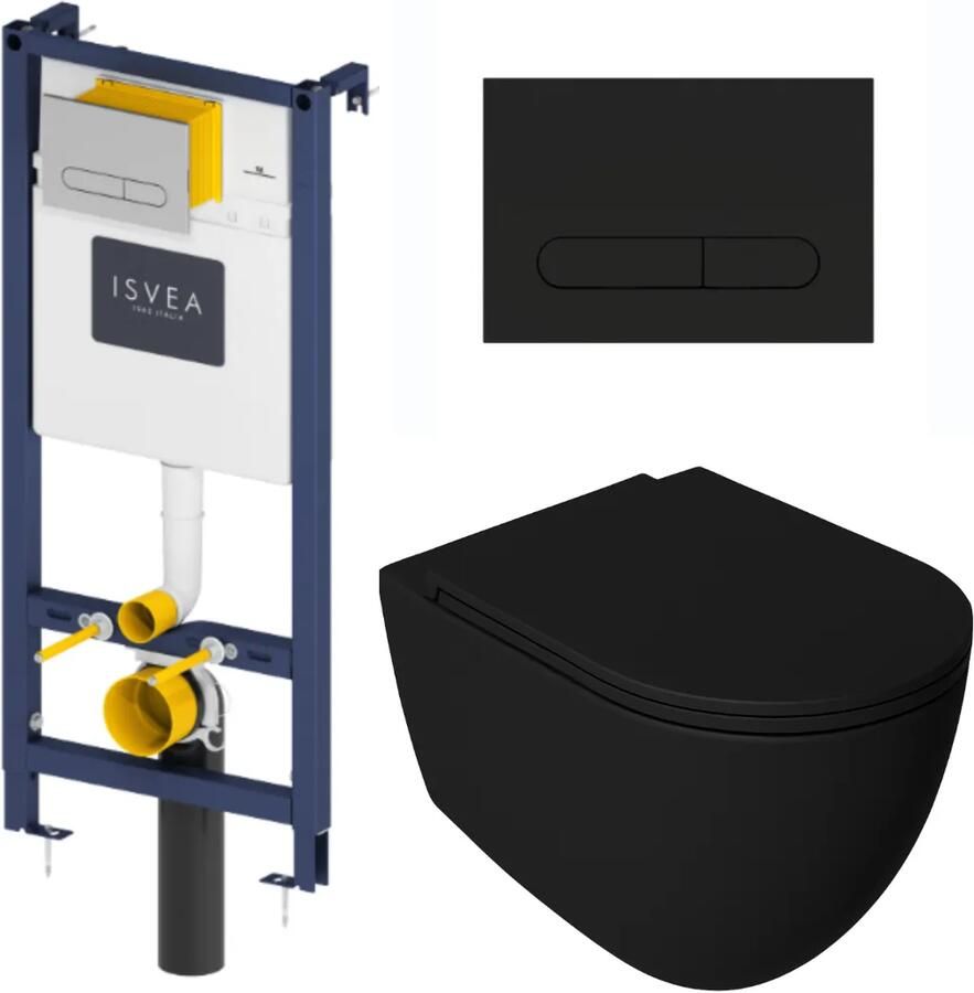 Isvea Durezza met Infinity randloos toilet zwart mat en softclose zitting