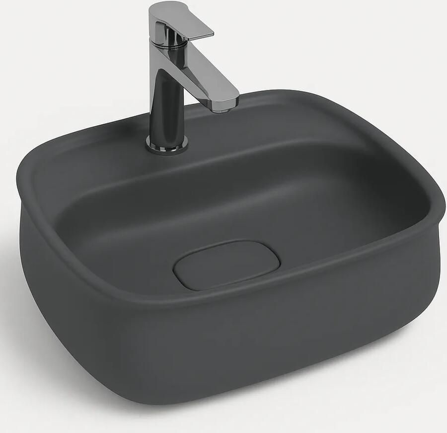 Isvea Fluido opbouw wastafel met kraangat 47cm antraciet