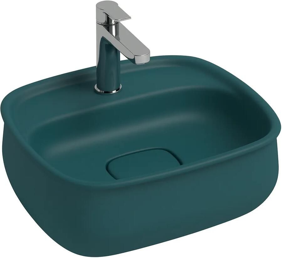 Isvea Fluido opbouw wastafel met kraangat 47cm petrol