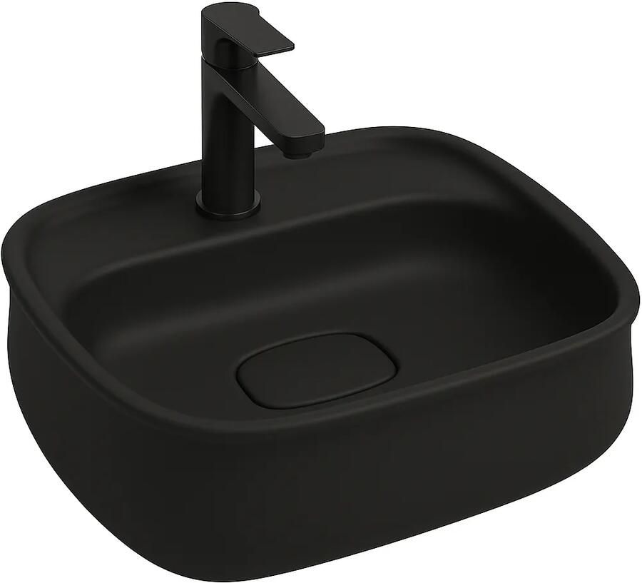 Isvea Fluido opbouw wastafel met kraangat 47cm zwart mat