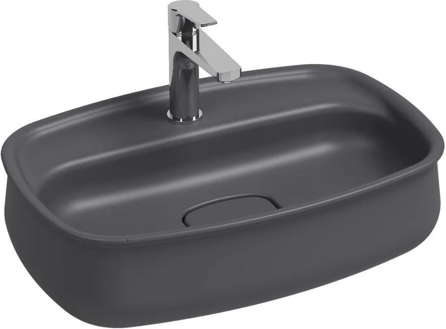 Isvea Fluido opbouw wastafel met kraangat 60cm antraciet