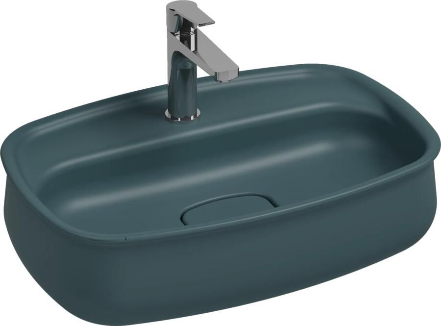 Isvea Fluido opbouw wastafel met kraangat 60cm petrol