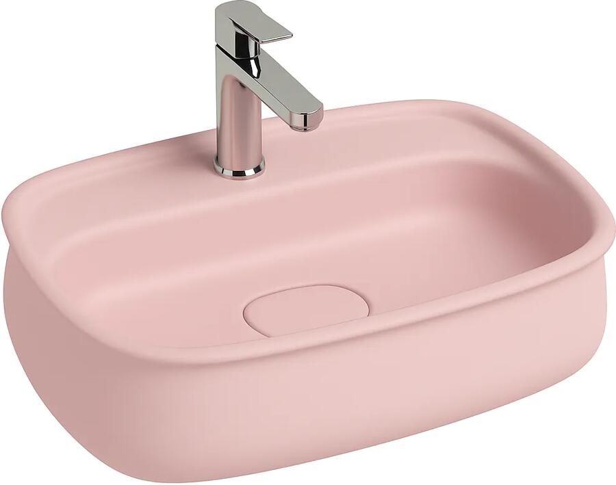 Isvea Fluido opbouw wastafel met kraangat 60cm roze