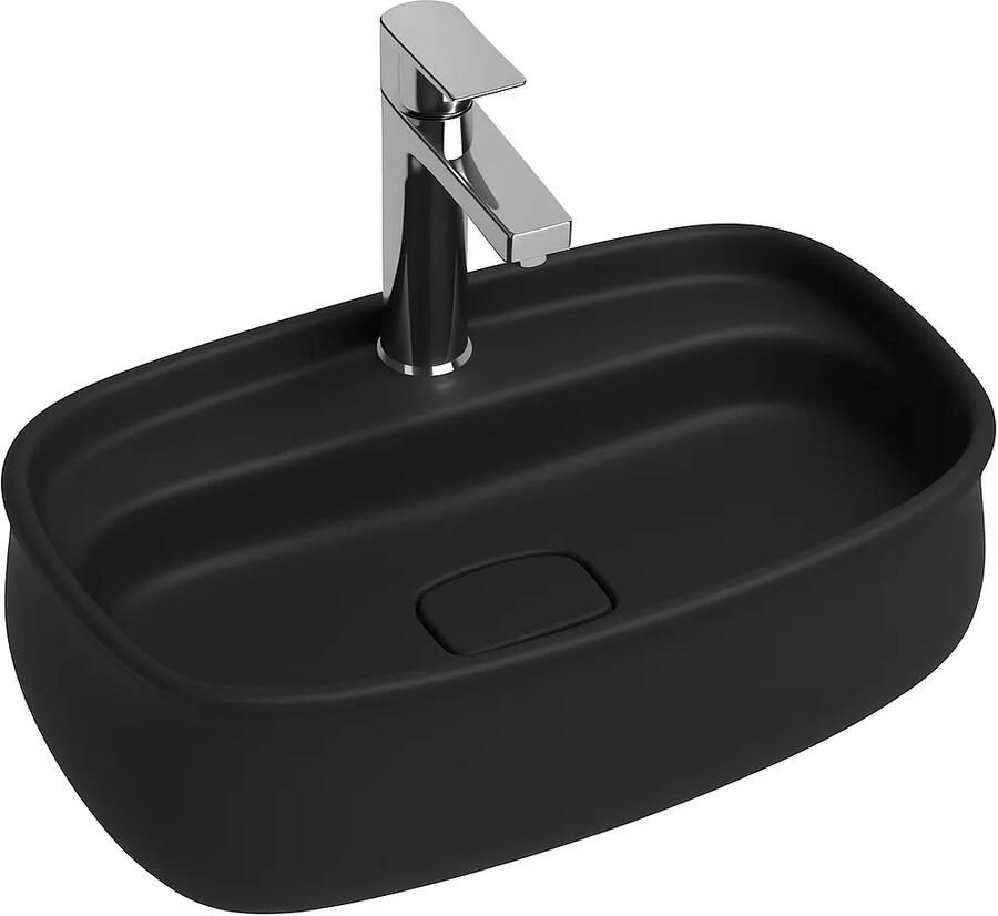 Isvea Fluido opbouw wastafel met kraangat 60cm zwart mat