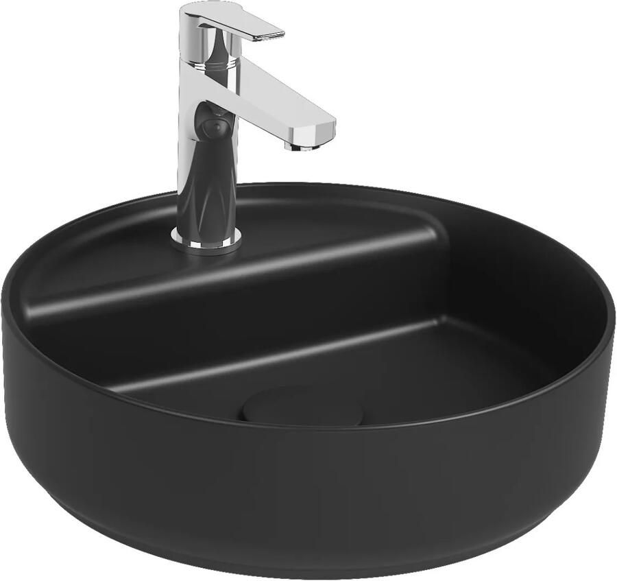 Isvea Infinity waskom rond met kraangat 42cm zwart mat