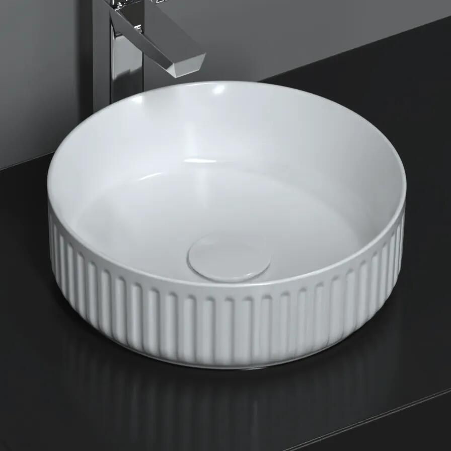 Isvea Infinity waskom rond met ribbel 36cm wit glans