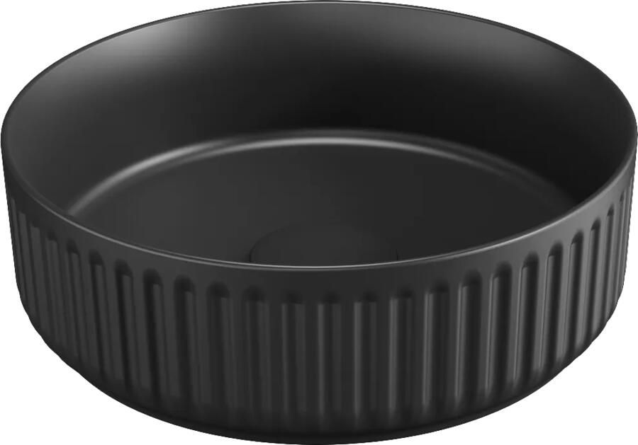 Isvea Infinity waskom rond met ribbel 36cm zwart mat